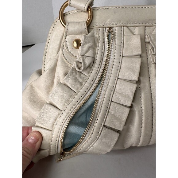 Rare Y2K Isabella Fiore  Leather Handbag Satchel Cream Ruffle Detail Gorgeous - Picture 12 of 14
